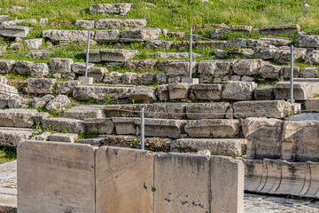 Picturesque view of Greek ruins of Theatre of Dionysos Eleuthereus - stone Roman Theater at the...