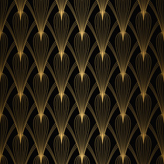 Art-Deco-Muster. Nahtloser weiß-goldener Hintergrund