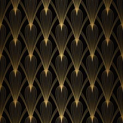 Gordijnen Art Deco-patroon. Naadloze witte en gouden achtergrond © amovitania
