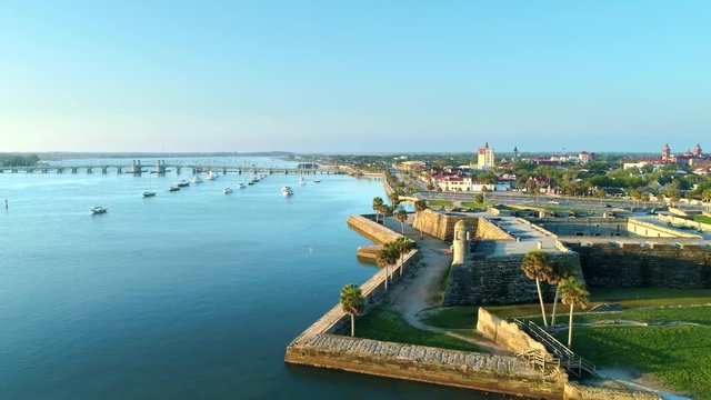 Castillo de San Marcos Landscape View - St. Augustine Aerial Drone Footage