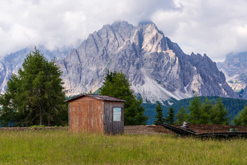 old wooden hut in the dolomites