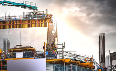 Lots of tower Construction site with cranes and building with blue sky background