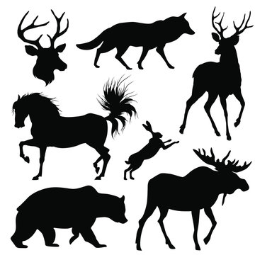 Forest animals silhouettes set. vector illustration