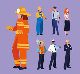 set of professions people with uniform of work