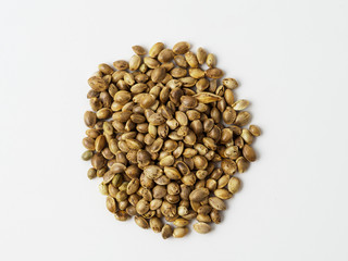 Seeds of hemp, isolated on white background.