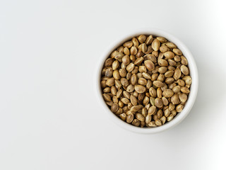 Seeds of hemp, isolated on white background.