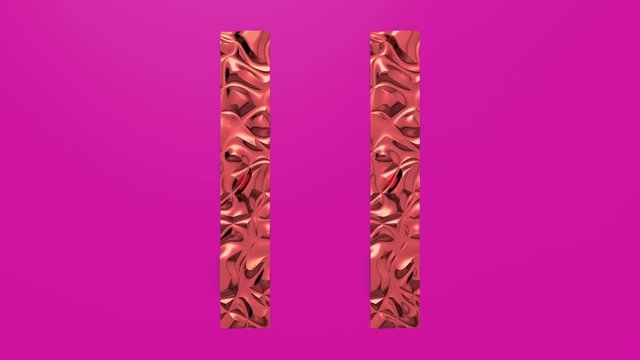 3d Looped animation of Pause button in shape of parallel lines. Wavy surface with ripples.Trendy vibrant texture, fashion textile, graphic design, animated metallic texture.
