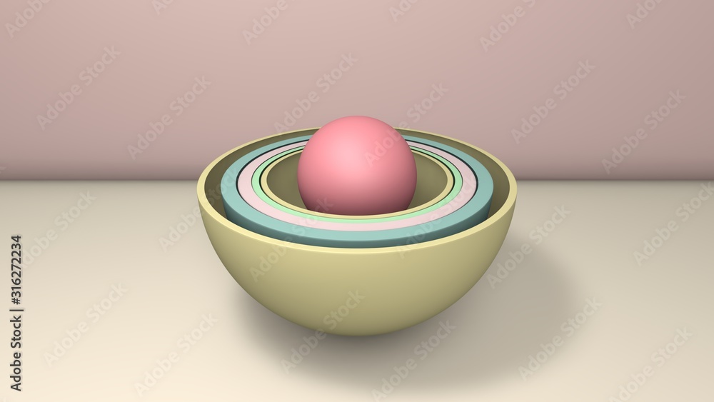 Aufkleber 3d illustration of a set of halves of the sphere, of different sizes, arranged in an orderly manner 