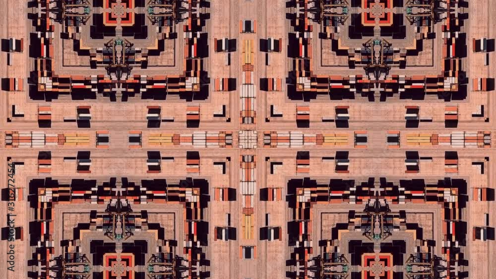 Poster kaleidoscopic effect, aerial top down view of a container terminal