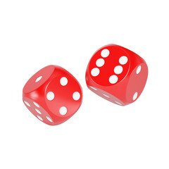 Two red dices for games and casinos, 6 points, 3D illustration.