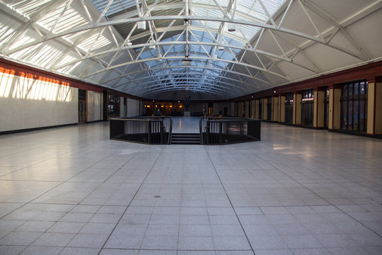 The interior of a former train station