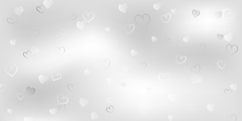 Background of small white hand drawn hearts on gray background. Illustration on Valentine's day