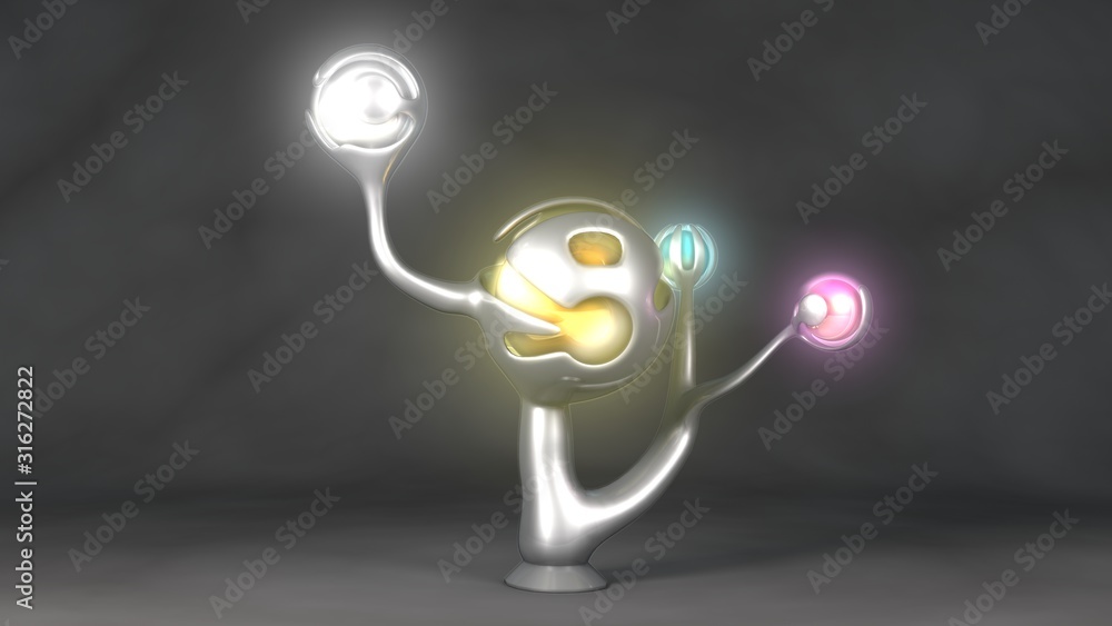 Poster 3d rendering of a futuristic lamp similar to an iron alien tree. an object of unusual, cosmic design