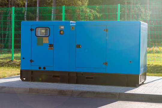 street lighting, a large diesel generator. Backup source of electricity. close-up