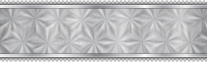 Polished plate in silver colors with circular metal texture, glares and shiny edges. With shadow on transparent background