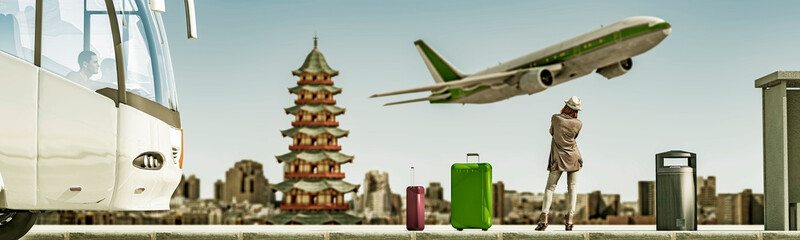 woman waiting for a transport to go on a trip