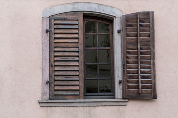 wooden window blind of a house, exterior