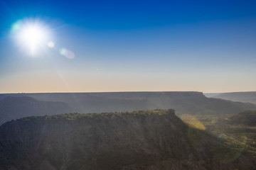 The canyon winds through Palo Duro Canyon State Park near Amarillo, Texas. 