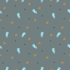 Watercolor sea animals pattern for baby (octopus, whale, jellyfish)