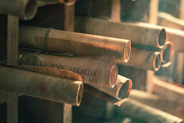 Vintage scribe library full of medieval and old scrolls - obrazy, fototapety, plakaty