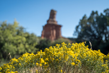 The canyon winds through Palo Duro Canyon State Park near Amarillo, Texas. 