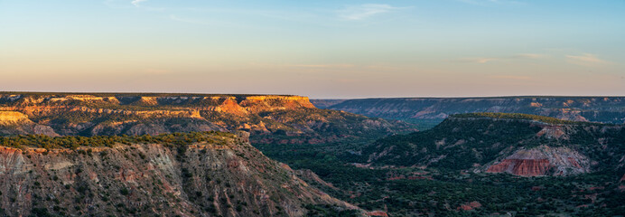 The canyon winds through Palo Duro Canyon State Park near Amarillo, Texas. 