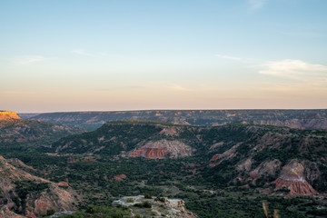 The canyon winds through Palo Duro Canyon State Park near Amarillo, Texas. 