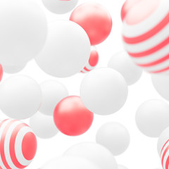 Abstract flowing white and red spheres. 3D render.