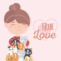 old woman with many cats true love