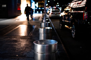 Close-Up of Stainless Steel Bollard at Night