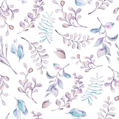 Seamless floral summer pattern with hand painted watercolor flowers, leaves, berries. Can be used for fabric, wallpaper, packaging, wrapping paper, scrapbook paper