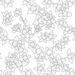 Vector seamless black outline repeat floral pattern 