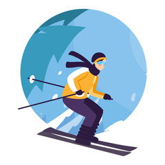 man with mountain ski, extreme winter sport