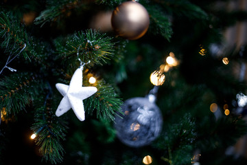 christmas tree with lights and stars