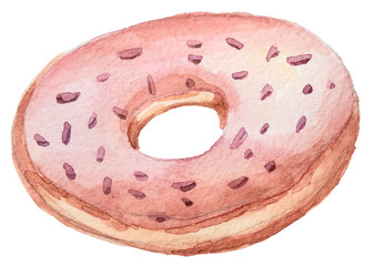 Watercolor hand painted donut. Cute illustration for pattern, print, poster, textile, fabric, scrapbooking, greeting card