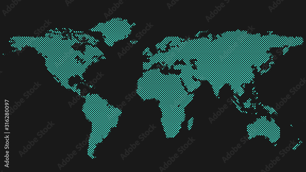 Poster halftone world map background - vector dot pattern design