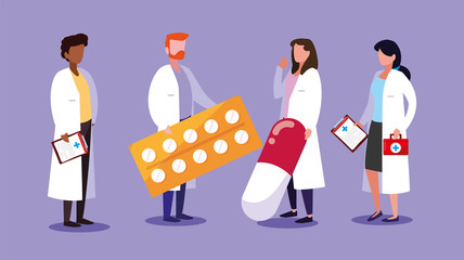 set of doctors with first aid kit