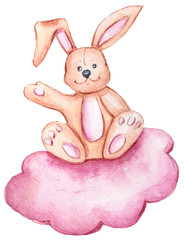 Rabbit on a cloud on a white background. Can be used for pattern, poster, scrapbooking, fabric