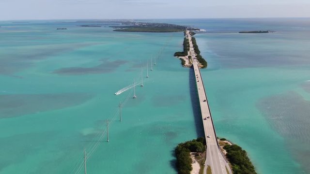 Flying over Florida Keys archipelago on the way to Key West, USA