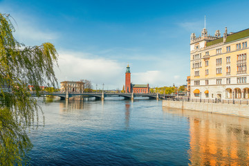 Obraz premium View of Vasa Bridge and the City Hall.Stockholm.Sweden