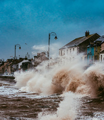 Storm Brendan hits Ireland. Photo taken in Blackrock Villag, Co Louth 13th January 2020..Dark sky,...