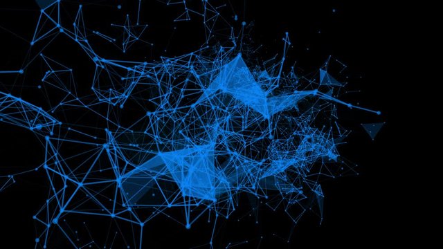 blue particles fly slowly on a black background. Abstract animated background. 3d render