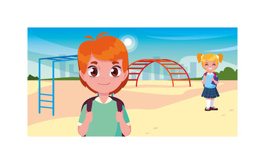 scene of children smiling and playing in park, back to school