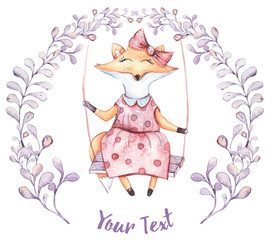 Watercolor hand painted cute fox clipart on white background. Perfect for print, room decor, pattern, fabric, textile design, wrapping paper, scrapbooking, poster, blog.