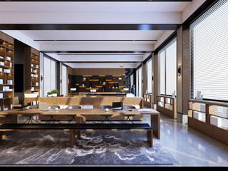 3d render of cafe and library