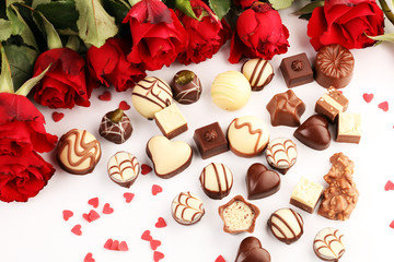 Chocolates Pralines and Roses Perfect Combination for the Woman You Love. Valentines Day