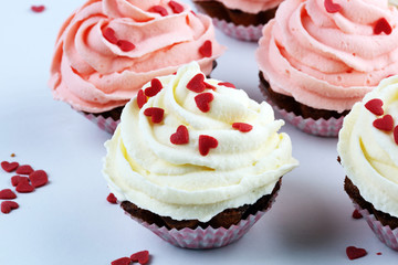 Delicious cupcake for Valentine Day. Love concept cupcakes. For celebrating Valentines Day