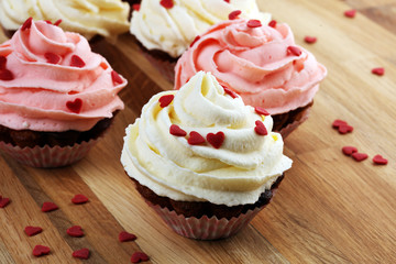 Delicious cupcake for Valentine Day. Love concept cupcakes. For celebrating Valentines Day