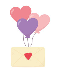 happy valentines day, envelope letter love balloons shaped hearts