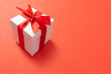 Gift box minimal background. Lush lava 2020 color trend.